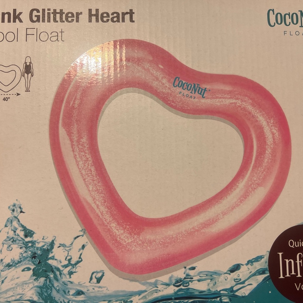 Pink glitter heart pool float